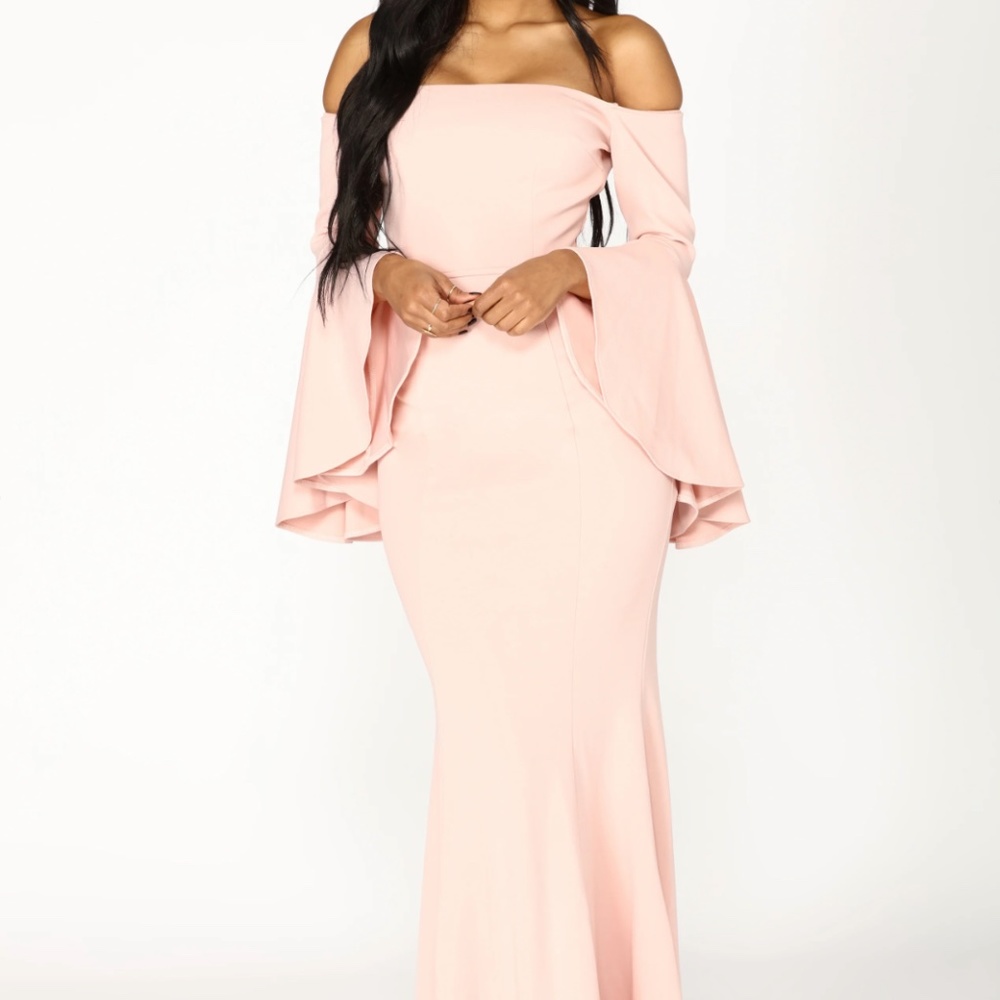 Off the Shoulder Baby Pink Formal Dress - Size S